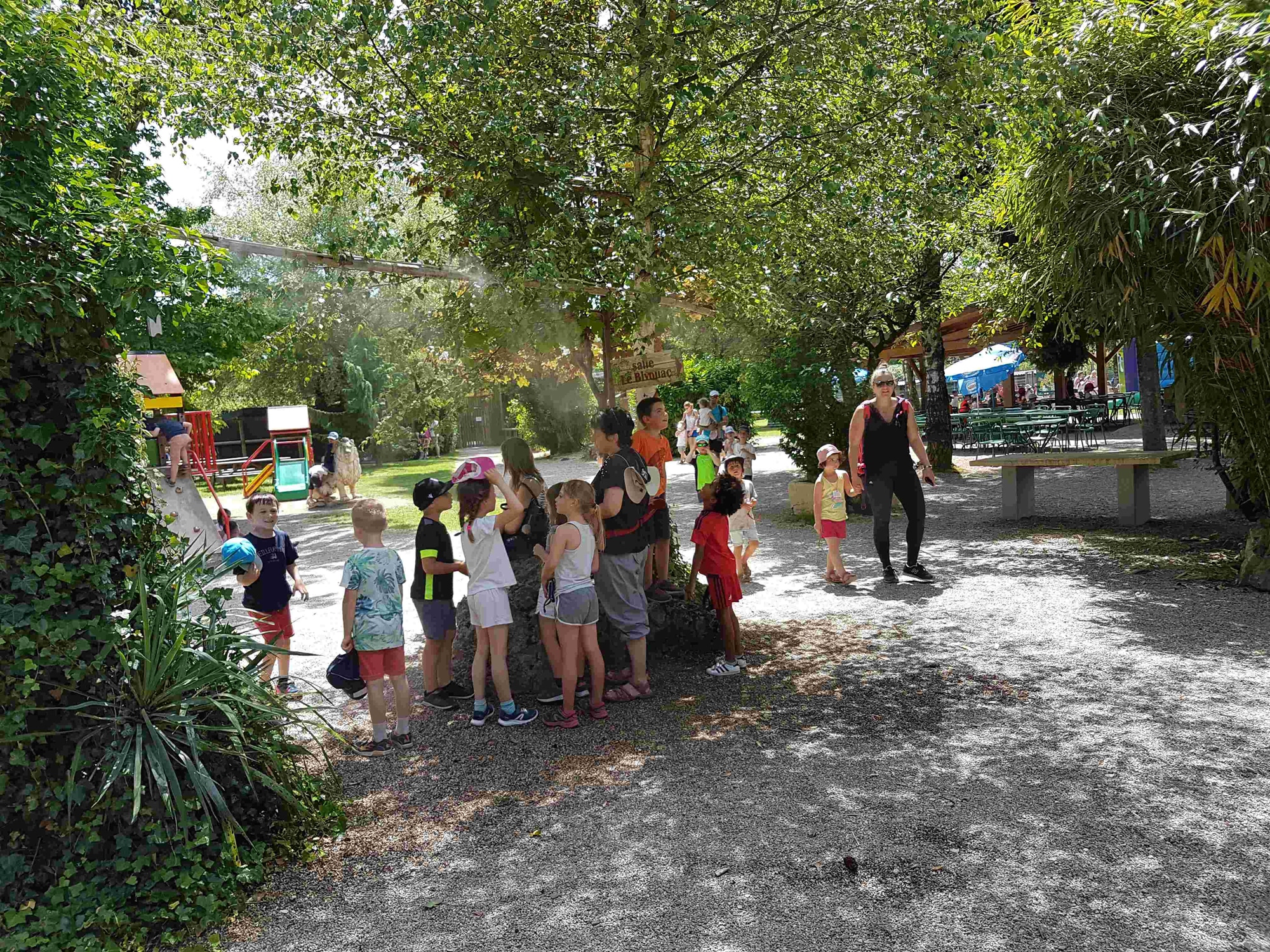 Photo d'enfants sous le brumisateur.